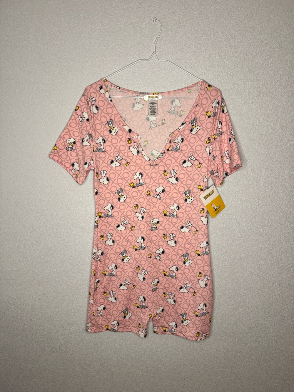 Peanuts Pink Snoopy V-Neck Short Sleeve Romper Pajama